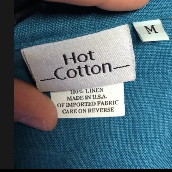 Hot Cotton sz M Turquoise blue linen quarter sleeve button down Shirt USA made - Picture 6 of 7